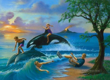 Fantaisie populaire œuvres - enfants et dauphin 26 fantaisie